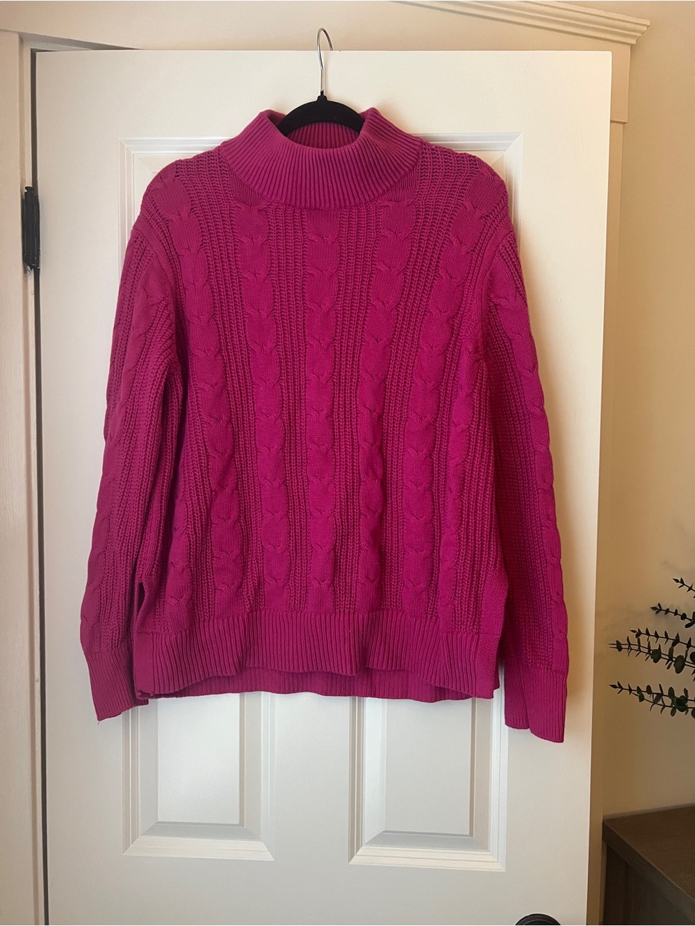 Banana Republic Cable-Knit Turtleneck Sweater - Fuchsia Pink